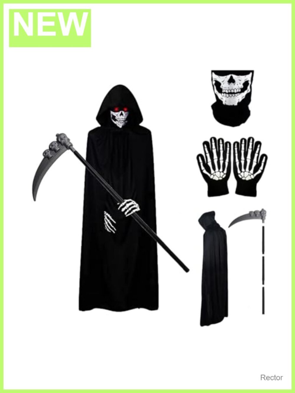 Grim Reaper Costume Set Cape Scythe Gloves Scarf Halloween Cosplay